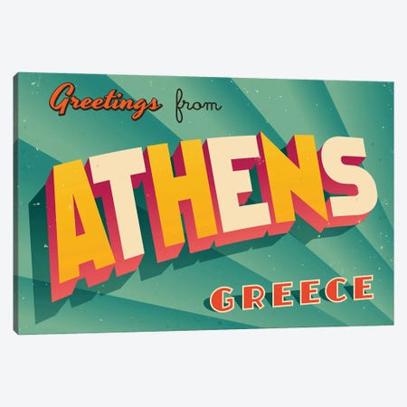 Greetings From Athens, Greece Canvas Print #DPT266} by RealCallahan Canvas Artwork