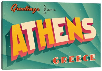 Greetings From Athens, Greece Canvas Art Print