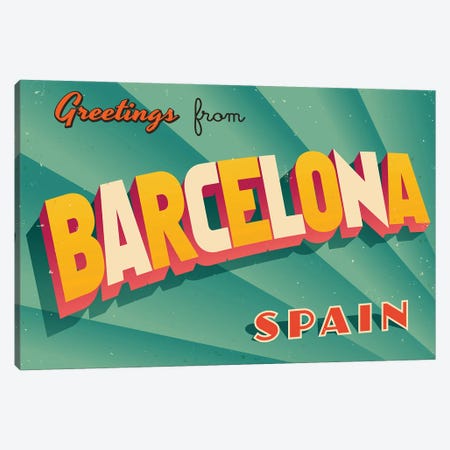 Greetings From Barcelona Canvas Print #DPT269} by RealCallahan Art Print