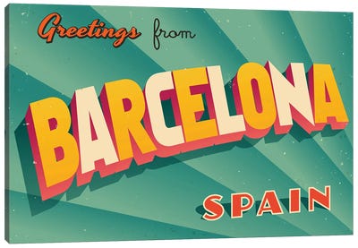 Greetings From Barcelona Canvas Art Print - Places Collection