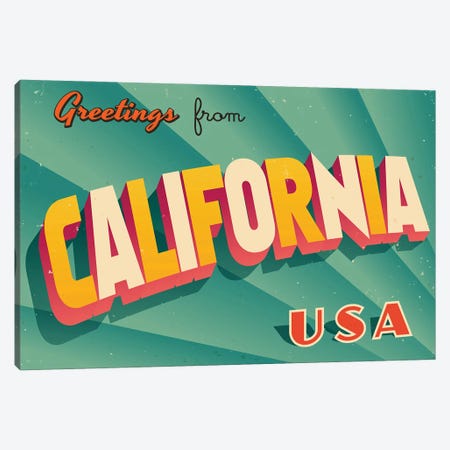 Greetings From California Canvas Print #DPT272} by RealCallahan Canvas Artwork