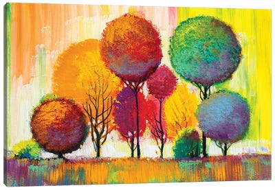 Autumn Forest , Orange Leaves Canvas Art Print