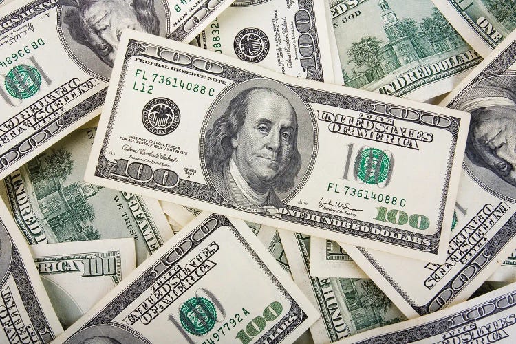 American Hundred Dollar Bills by scratch wall art