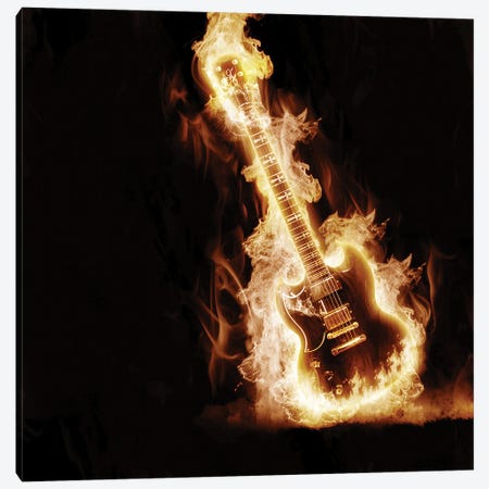 Electronic Guitar Enveloped In Flames Canvas Print #DPT291} by SergeyNivens Canvas Artwork