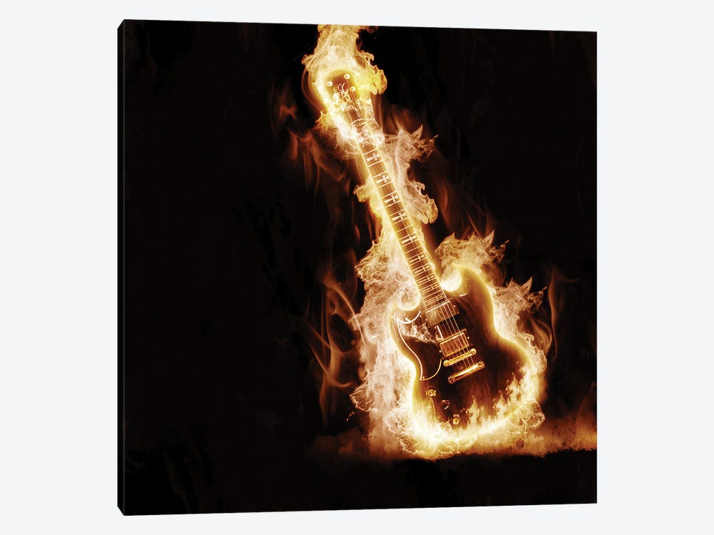 Electronic Guitar Enveloped In Flames by SergeyNivens 1-piece Canvas Wall Art