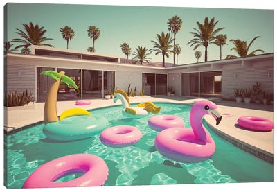 Different Floats In A Pool II Canvas Art Print - House Art