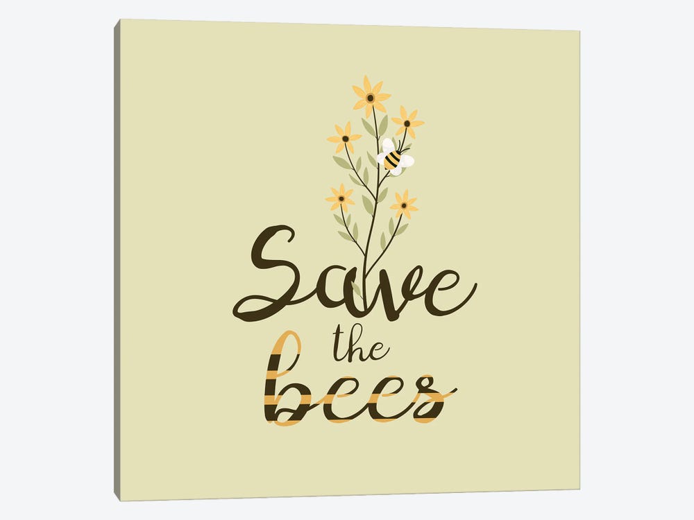 Save The Bees Flower Bouquet by usmanovairina 1-piece Canvas Wall Art