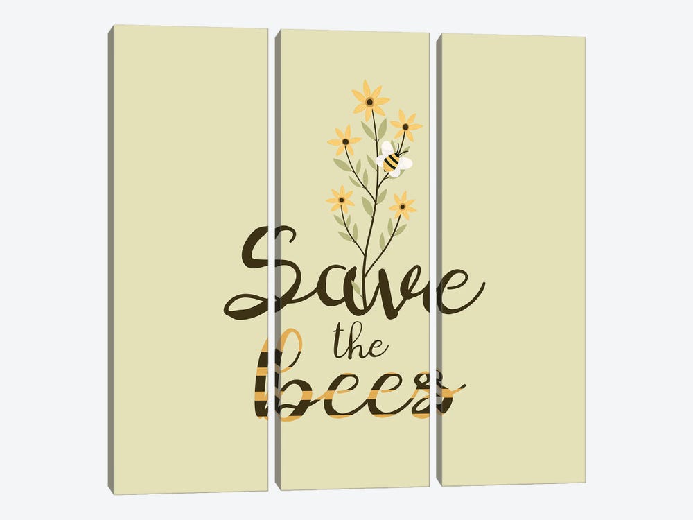 Save The Bees Flower Bouquet by usmanovairina 3-piece Canvas Artwork
