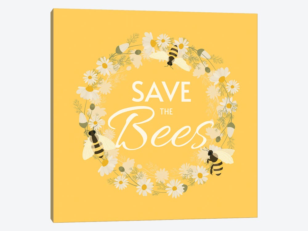 Save The Bees Design Wreath 1-piece Canvas Print