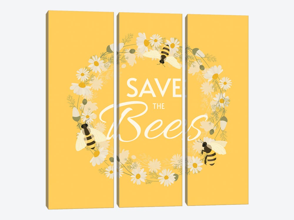 Save The Bees Design Wreath 3-piece Art Print