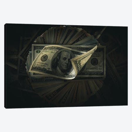 One Hundred Dollar Banknotes On Dark Canvas Print #DPT310} by VadimVasenin Canvas Print