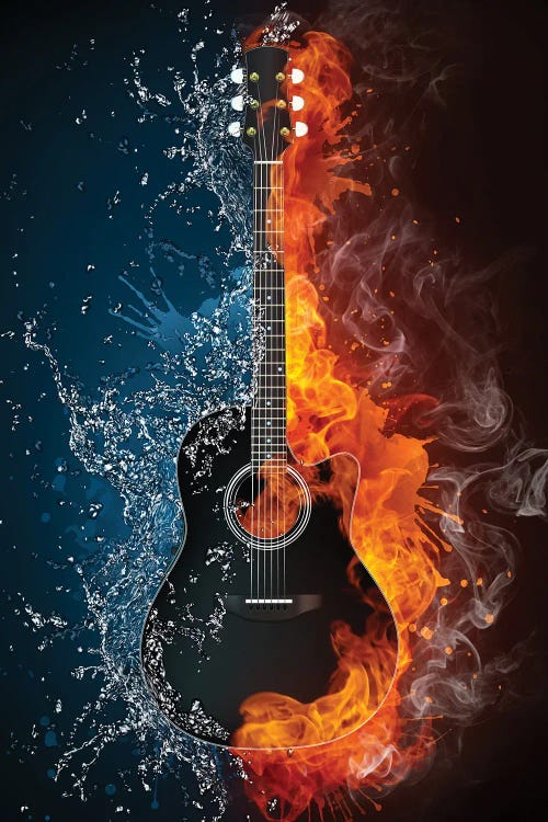 Acoustic Guitar Fire And Water by VisualGeneration wall art