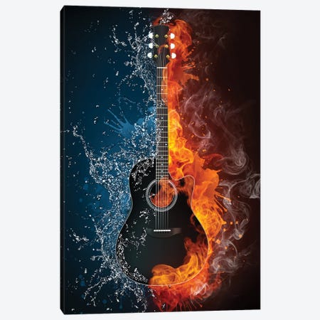 Acoustic Guitar Fire And Water Canvas Print #DPT315} by VisualGeneration Canvas Wall Art