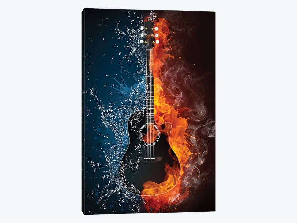 Acoustic Guitar Fire And Water by VisualGeneration 1-piece Art Print