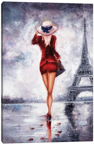 Woman In Paris Canvas Art Print - Hat Art