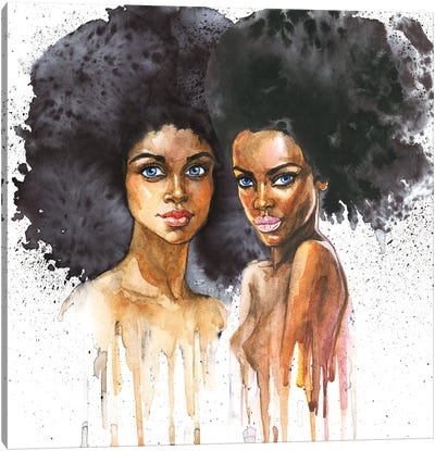 Watercolor Beauty African Women On White Background Canvas Art Print