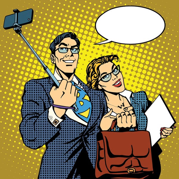 Depositphotos: Selfie Stick Businessman And Businesswoman Photo Smartphone by Depositphotos