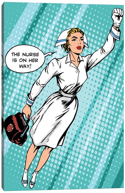Super Hero Nurse Flies To The Rescue Canvas Art Print - Nurses
