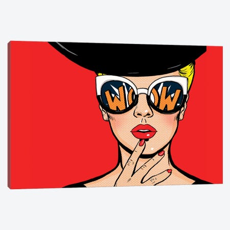 Pop Art Thinking Woman In Black Hat In Glasses.Wow Female Face.Saxy Amazed Yong Girl With Open Mouth Canvas Print #DPT399} by Depositphotos Canvas Print