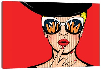 Pop Art Thinking Woman In Black Hat In Glasses.Wow Female Face.Saxy Amazed Yong Girl With Open Mouth Canvas Art Print - Depositphotos