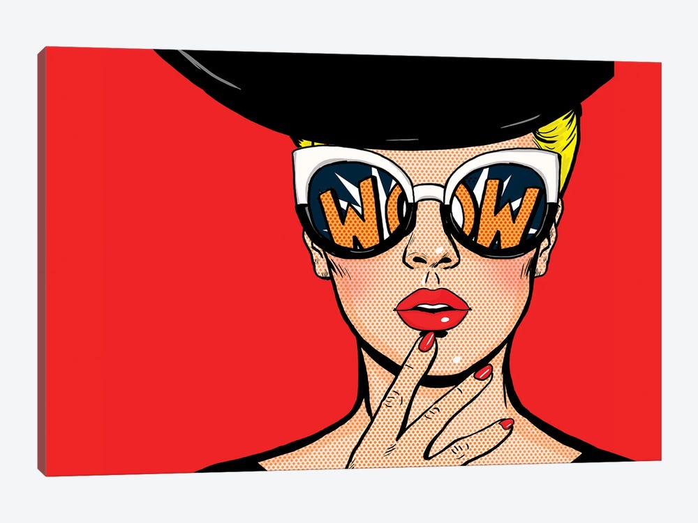 Pop Art Thinking Woman In Black Hat In Glasses.Wow Female Face.Saxy Amazed Yong Girl With Open Mouth by Depositphotos 1-piece Canvas Art Print
