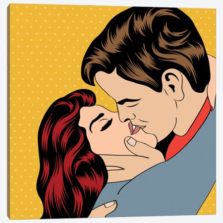 Pop Art Kissing Couple Canvas Print #DPT406} by Depositphotos Canvas Wall Art