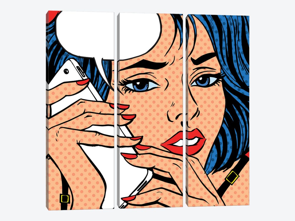Girl Phone Talk Pop Art Vintage Comic by Depositphotos 3-piece Canvas Wall Art