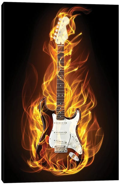 Fire Guitar Canvas Art Print - Music Collection