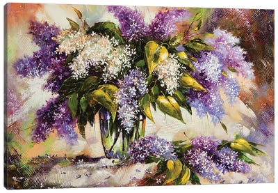Lilac Bouquet In A Vase Canvas Art Print - Lilacs