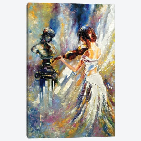 Playing Her Violin In Front Of A Bust Canvas Print #DPT434} by balaikin Canvas Art Print