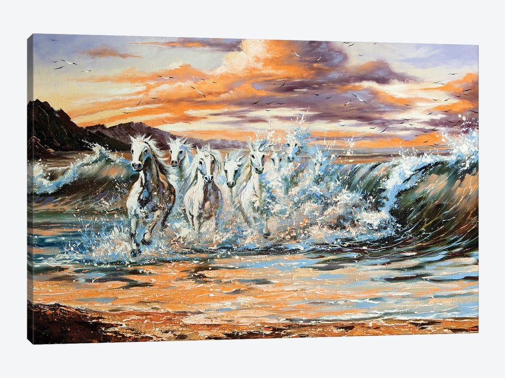 The Horses Running From Waves by balaikin 1-piece Canvas Artwork