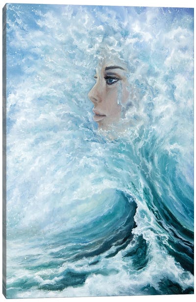 Woman Face From Waves In Ocean Canvas Art Print