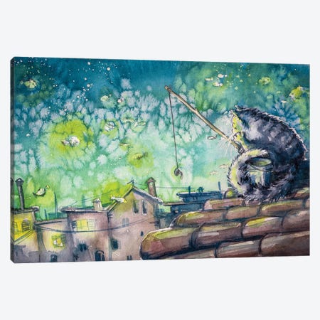 Cat Watercolors Painted Canvas Print #DPT467} by DeepGreen Canvas Wall Art