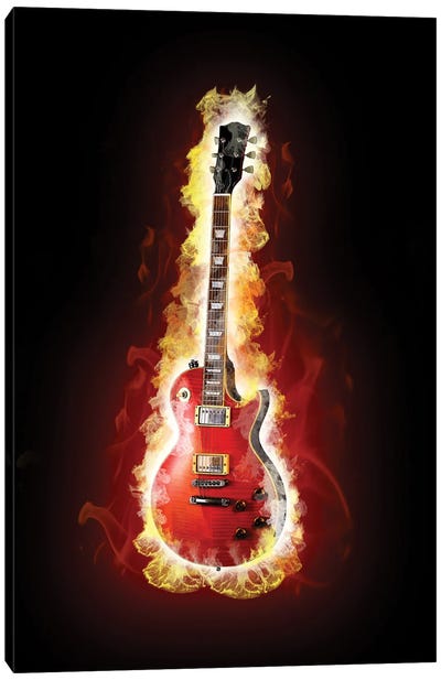 Fire Electric Guitar Canvas Art Print - Music Collection