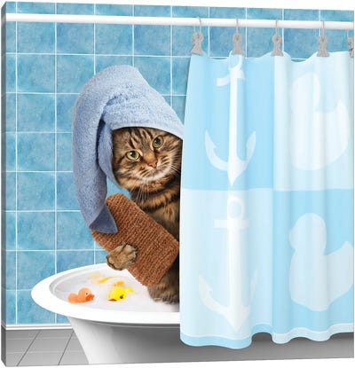 Funny Cat Taking A Bath I Canvas Art Print - Animal Collection