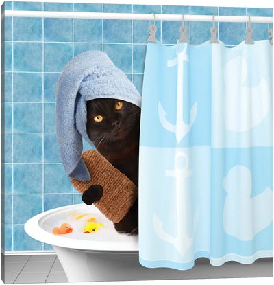 Funny Cat Taking A Bath II Canvas Art Print