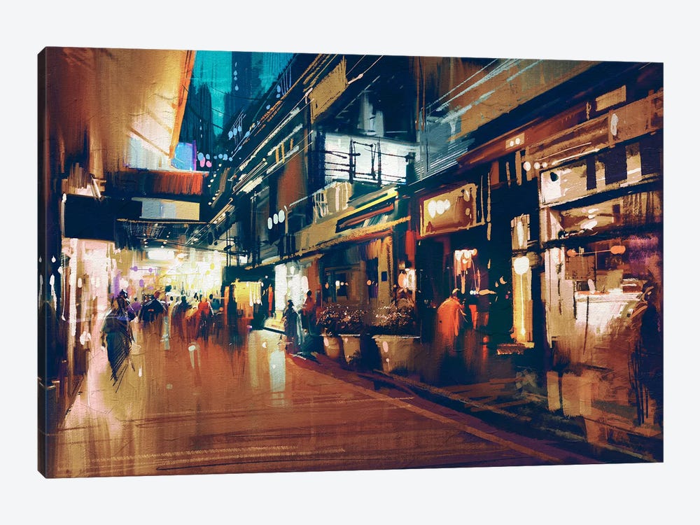 Colorful Night Street by grandfailure 1-piece Canvas Wall Art