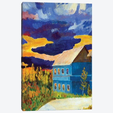 Autumn Landscape With A House On The Background Of A Storm Sky At Sunset Canvas Print #DPT512} by kharhan Canvas Print