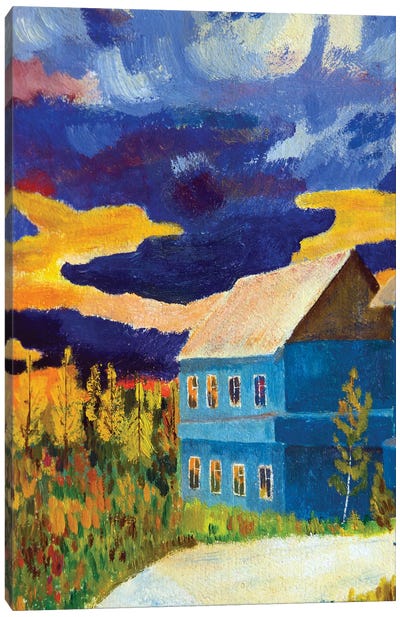 Autumn Landscape With A House On The Background Of A Storm Sky At Sunset Canvas Art Print