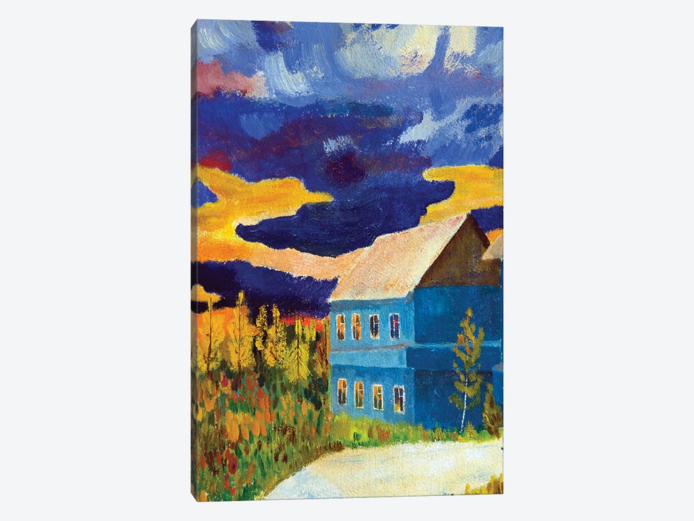 Autumn Landscape With A House On The Background Of A Storm Sky At Sunset by kharhan 1-piece Canvas Wall Art