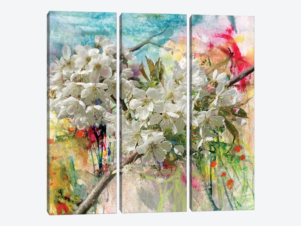 Blooming Apple Tree, Painting And Combined Technique by kvocek 3-piece Canvas Wall Art