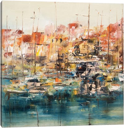 Boats In The Harbor, Oil Painting Mixed Media Canvas Art Print