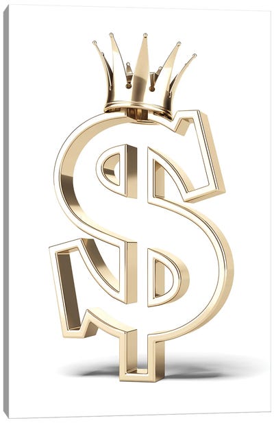 Gold Dollar Sign With Crown Canvas Art Print - Money Collection