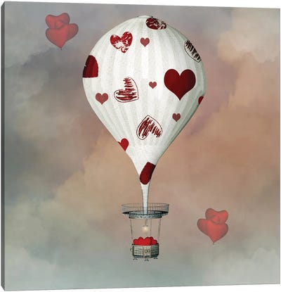Valentine Hot Air Balloon With Hearts Canvas Art Print