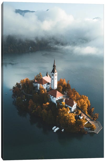 Bled Lake In Triglav National Park In The Julian Alps With A Forest In Autumn Colors In Slovenia Canvas Art Print - Places Collection