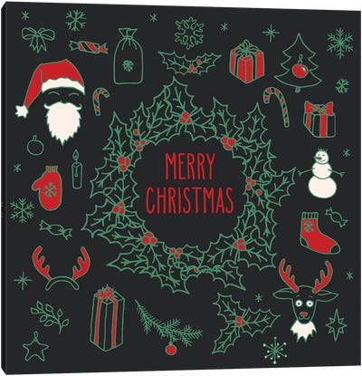 Christmas Doodle Wreath Greeting Card Canvas Art Print
