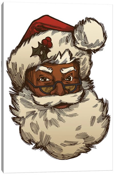 Black Santa Face Wearing Glasses Canvas Art Print