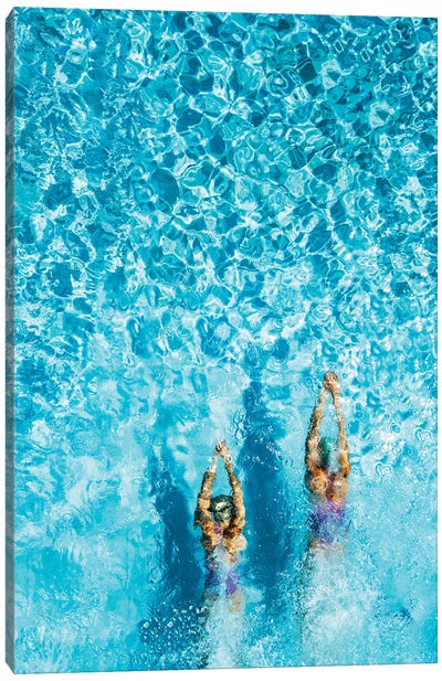 Two Women Swimming In A Pool, Seen From Above Canvas Art Print - Swimming Art