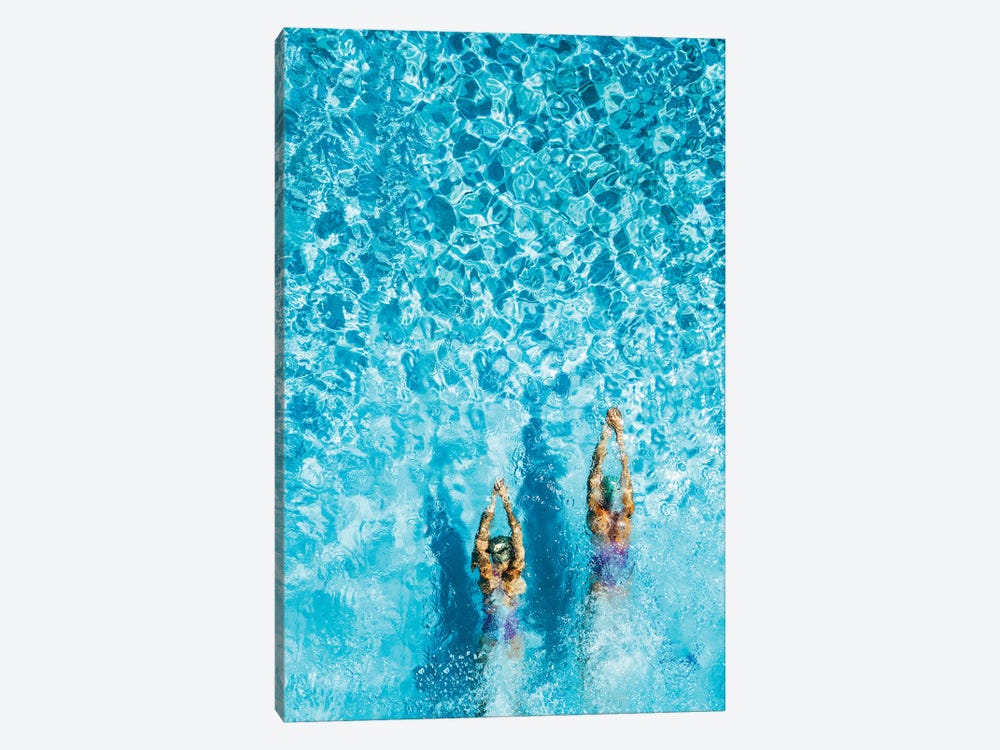 Two Women Swimming In A Pool, Seen From Above by karrastock 1-piece Canvas Wall Art