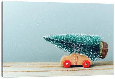 Christmas Tree On Toy Car Canvas Art Print